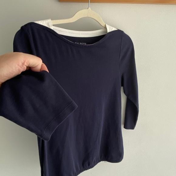 Classic navy Talbots Tshirt. Size petite small. All cotton. Boatneck style. - Picture 9 of 14